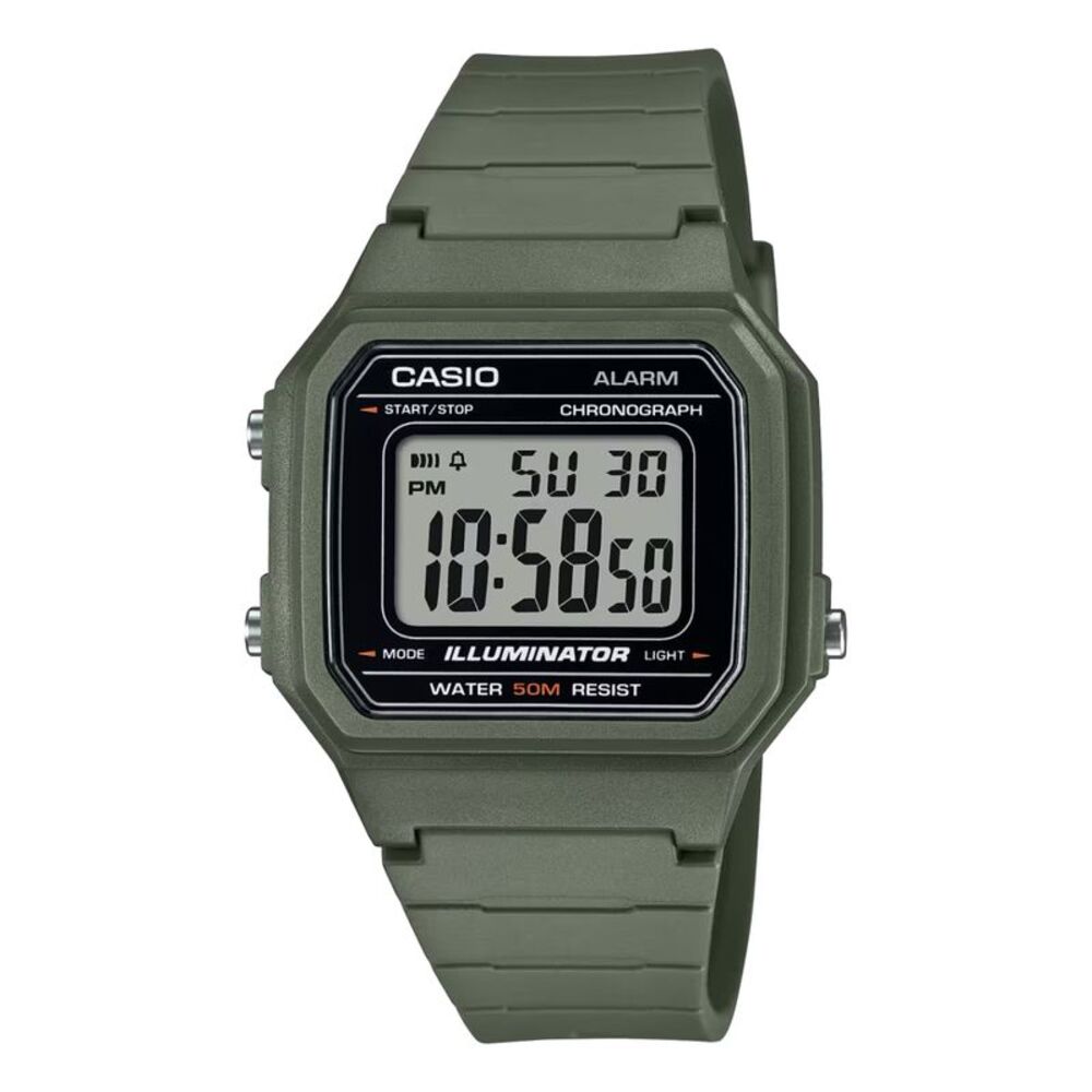 Casio Men's Classic Digital Watch with Green Dial - W-217H-3AVCF